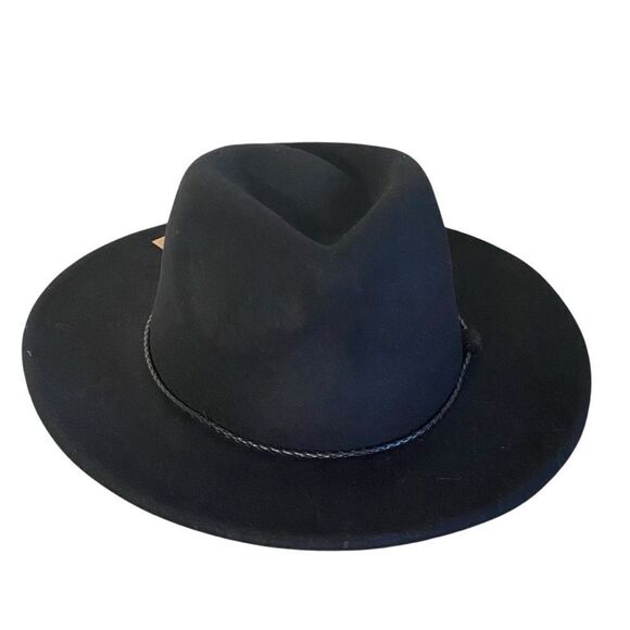 Black Wide Brim Braided Faux Leather Band Fedora Hat NWT main image 12
